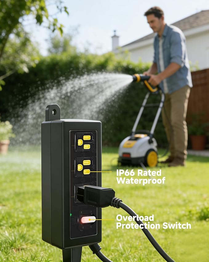 IP66 Outdoor Power Strip Waterproof,Iwister Heavy Duty Surge Protector, 10 FT Extension Cord, All-Weatherproof,6AC, Suitable for Outdoor, Work Room, Patio Gardens, Pool Parties