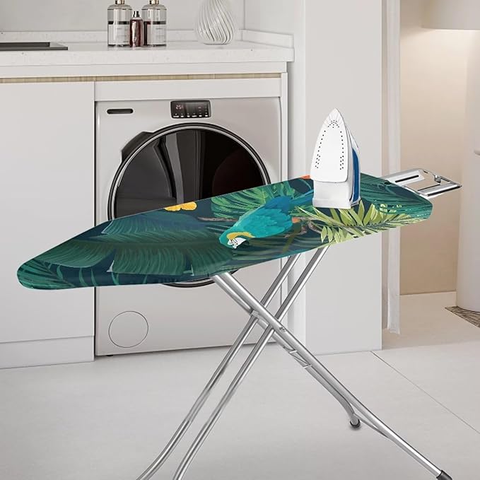 ZCFYGDX Ironing Board Cover Easy Install with Elastic Edge 3 Bottom Nylon Buckle Straps Breathable Ironing Decor Suitable for Wide Ironing Board House Decor Parrot Palm Leaf Print Size-S