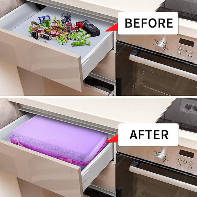 Battery Organizer Storage Holder, 150+ Batteries Storage Containers Box with Battery Tester Fits for AA AAA 9V C D Lithium 3V LR44 CR2016 CR1632 CR2032 CR2025 (Case Not Includes Batteries)-Purple