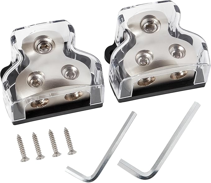NuIth 2PCS 2-Way Power Distribution Block, 0/2/4 Gauge Input in 4/8 Gauge Out Auto Stereo Ground Distribution Blocks 2 Way for Car Audio Amplifier Splitter