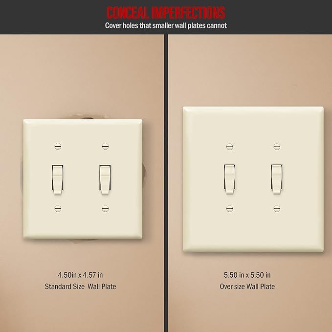 ENERLITES Jumbo Double Toggle Switch Cover, Two Gang Light Switch Wall Plate, Gloss Finish, Oversized 2-Gang 5.5" x 5.5", Unbreakable Polycarbonate Thermoplastic, UL Listed, 8812O-LA, Light Almond