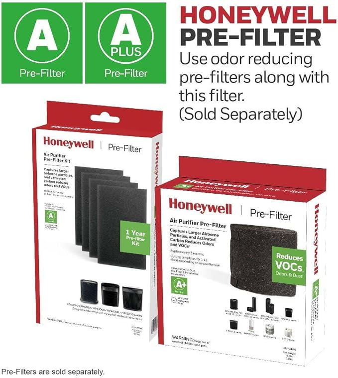Honeywell HEPA Air Purifier Filter R, 1-Pack for HPA 100/200/300, 3000 and 5000 Series - Airborne Allergen Air Filter Replacement Targets Wildfire/Smoke, Pollen, Pet Dander, and Dust