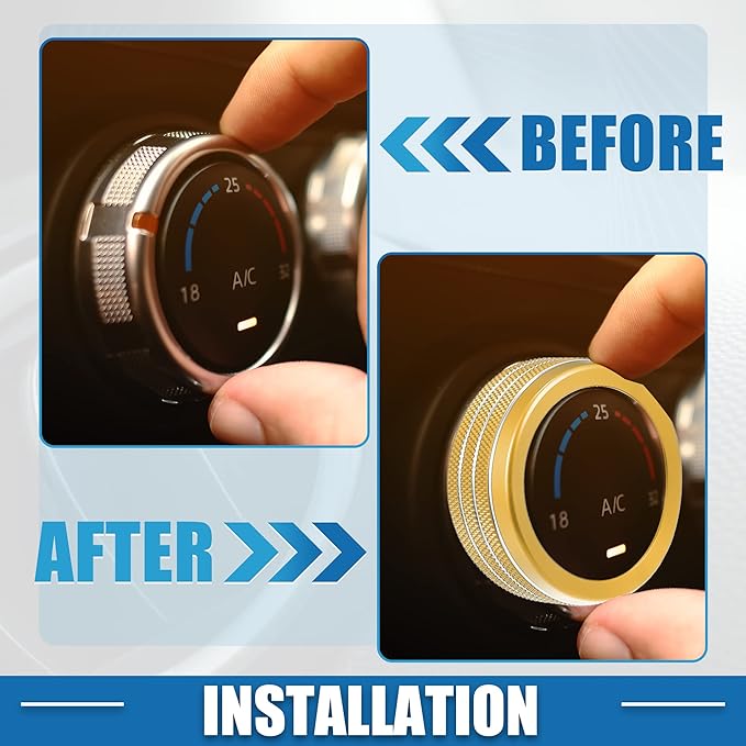 A ABSOPRO Air Conditioner Knobs Decals AC Radio Switch Knob Cover for Dodge Durango 2014-2020 for Jeep Cherokee Grand Cherokee 2014-2021 Gold Tone (Set of 3)