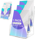 AMGSH 3 Tier Brochure Stand - Acrylic Literature Holder with Removable Divider for 4' x 9' Brochure, Clear Flyer Holder Pamphlet Display Stand