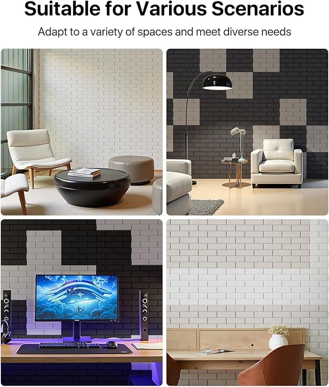Acoustic Wall Panels Self-Adhesive, 12 Pack Sound Absorbing Panels Brick, High Density Sound Proof Foam Panels for Walls, Office,Reccording Studio, Ceiling 12" X 12" X 0.4" Dark Gray