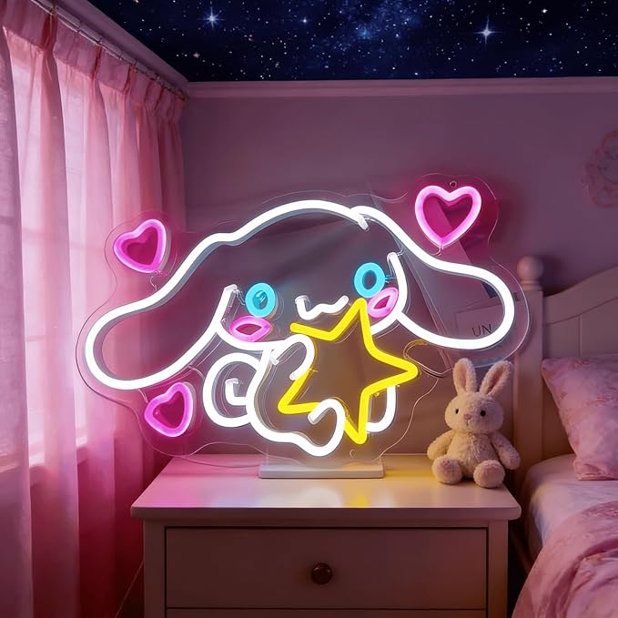 THIIXDAI Cinnamoroll Neon Sign for Room Decor, USB Powered LED Lights with Dimmable, Japanese Cartoon Dog Neon Signs, Cute Night Light Gifts for Children (15"L x 9.61"W)