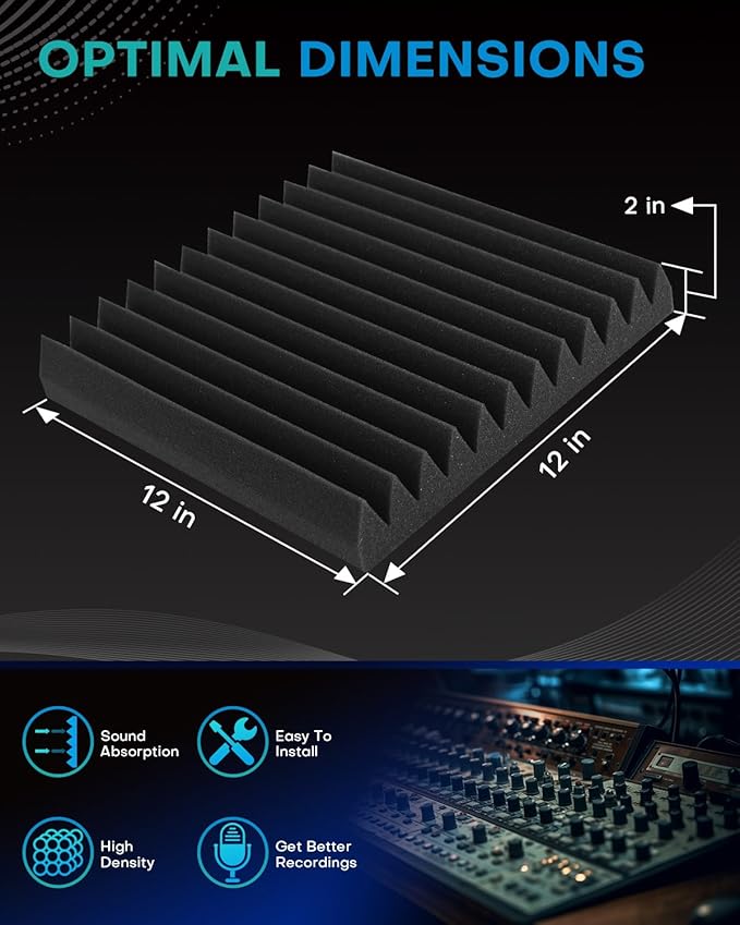 36 Pack Sound Proof Foam Panels for Walls, 2 X 12 X 12 Inches Acoustic Foam Panels, High Density Acoustic Panels Sound Absorbing, Noise Cancelling Studio Wedges, Black + White (NOT INCLUDE ADHESIVE)