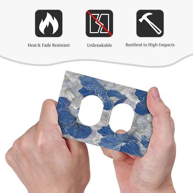 Bvtewkhz Abstract Blue Marble Plant Leaves Duplex Outlet Decorative Light Switch Covers Electrical Faceplate Switch Plates for Bathroom Kitchen Home