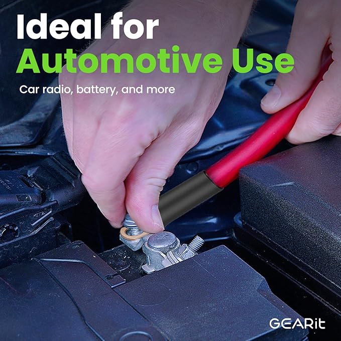 GearIT 8 Gauge CCA Battery Cable - 20 Heat Shrink Wrap, 15 Lugs, Automotive Amp Wire Kit (25 ft Each - Black/Red)