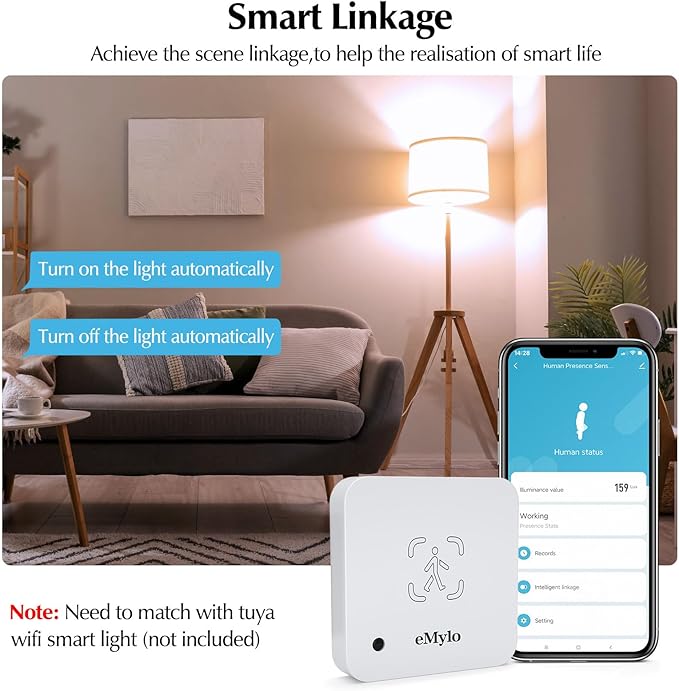 eMylo WiFi Human Presence Sensor 3 Pack, WiFi Millimeter Wave Radar Detection - No Hub Needed, 24/7 Smart Motion Detection for Home & Business, Compatible with TUYA/Smart Life(2.4 GHz Wi-Fi Required)