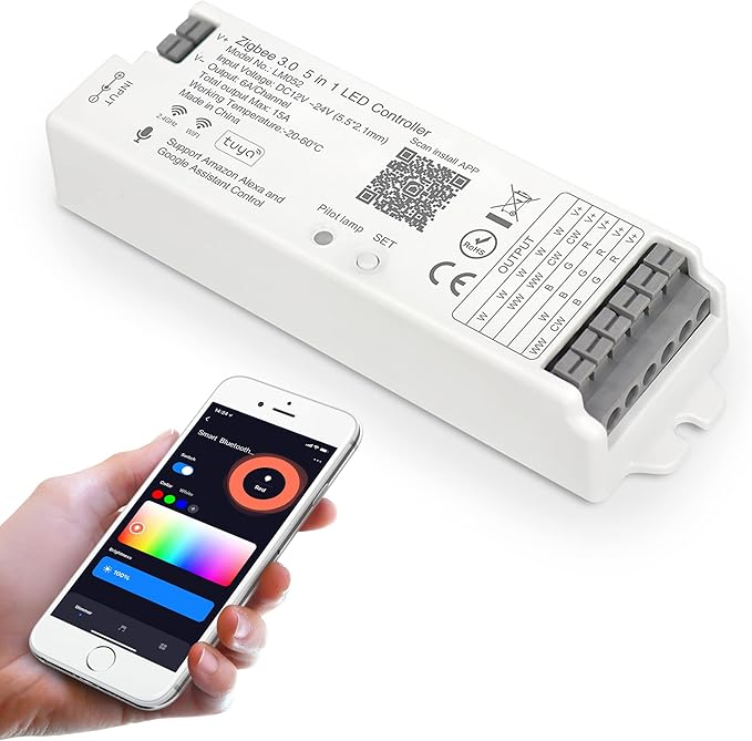 XXK LM052 ZigBee 3.0 LED Strip Controller RGB CCT RGBW 5in1 Dimmable Compatible with Smart Life APP/Alexa Echo/Google Assistant Home/Siri, DC12-24V Lights Controller（Require ZigBee Hub）