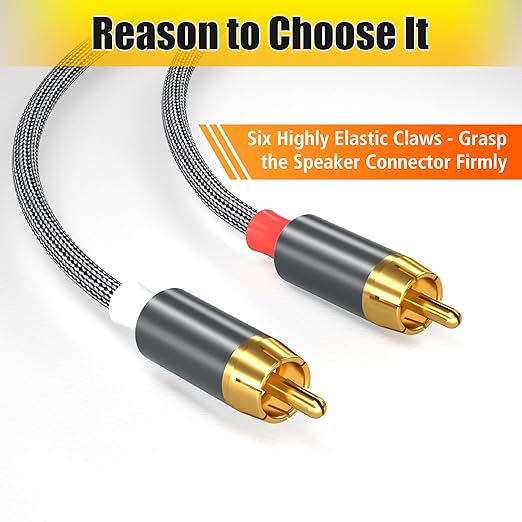 AGVEE 6.6ft RCA Cable, 2 RCA Male Thickened Six Claws Plug Stereo Auxiliary Audio Cord for Home Theater, Amplifier, Active Speakers or Subwoofer, Gray
