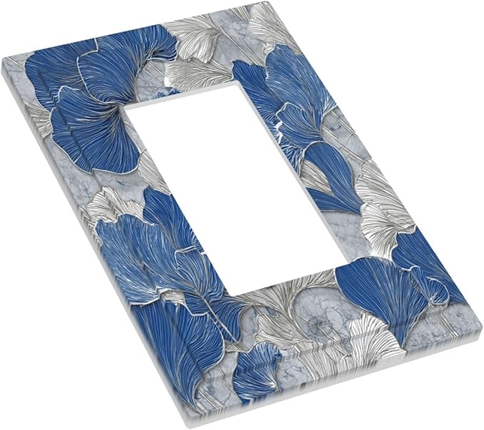 Bvtewkhz Abstract Blue Marble Plant Leaves 1 Gang Single Rocker Decorative Light Switch Covers Electrical Faceplate Switch Plates for Bathroom Kitchen Home