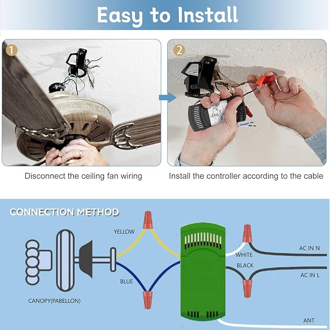 Receiver for 3 Speed AC Ceiling Fan Remote, 434MHz, Compatible with Hunter and Casablanca Ceiling Fan, Replace for Hunter 99770 99813 99392 99118 99122 99123 99119, Receiver only - Remote Not Included