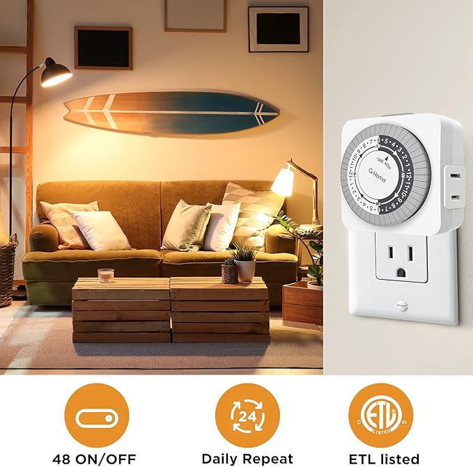 G-Homa Timers for Electrical Outlets 4 Packs,24 Hour Indoor Plug-in Mechanical Timer,30 Minute Intervals, Daily On/Off Cycle,1 Polarized Outlet, for Grow Light,Christmas Lights, Lamps ETL Listed
