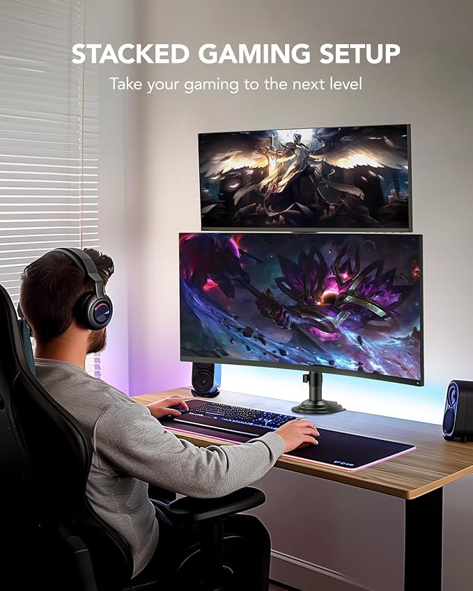 HUANUO 13-32 Inch Dual Monitor Stand, NITROGLIDE™ Dual Monitor Mount, Monitor Stand 2 Monitors, Ergonomic Adjustable Tilt/Swivel/Rotate, Weight Max 19.8 lbs, VESA 75/100mm