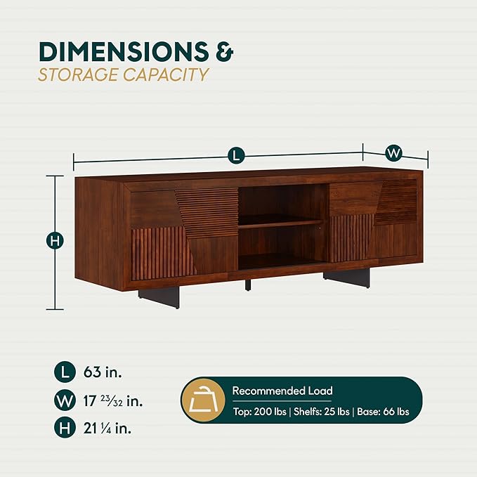 Trapeze TV Stand for Living Room – Wooden Media Console with Storage, Metal Legs, Large Walnut TV Stand for Stylish Home Entertainment Setup
