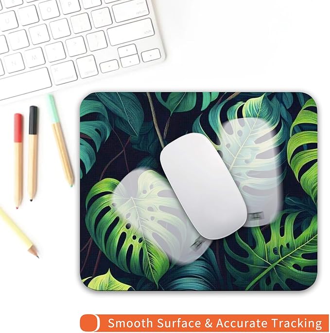Armanza Square Mouse Pad Green Leaves, Personalized Premium-Textured Custom Mouse Mat Design, Washable Mousepad Cloth, Non-Slip Rubber Base Computer Mouse Pads for Wireless Mouse