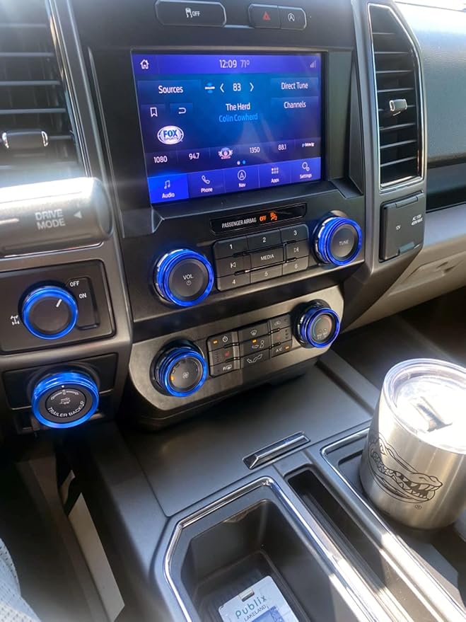 Knob Cover for F150 AC Climate Control Switch/Trailer/4WD/VOL/Tune Button Interior Center Console Trim Accessories Compatible with Ford F150 XLT 2016 2017 2018 2019 (Blue 6 Pcs)