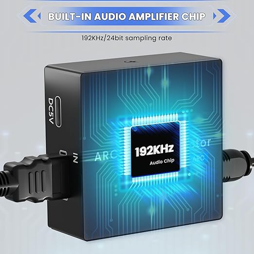 HDMI ARC to Optical Converter, 192KHz ARC to Optical Analog 3.5mm Audio Extractor Adapter HDMI ARC to RCA Audio Converter Splitter for TV to Sound System Speaker Amplifier