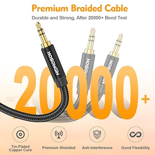 HOSONGIN RCA Female to 3.5mm Male Audio Cable (12 inch) 2 Pack, Gold-Plated Aux to 2RCA Female Adapter – Hi-Fi Stereo Y Splitter for iPhone, TV, Amp, Car, DJ Gear – Nylon Braided, Oxygen-Free Copper