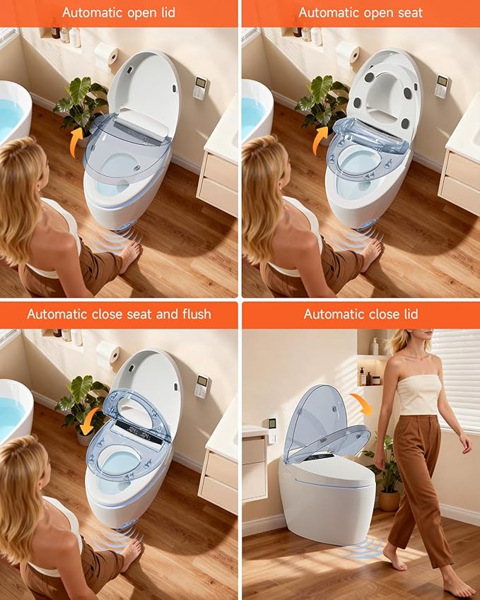 WANSID Smart Toilet,Advance Bidet with Heated Seat Smart with Bidet Built In,Tankless Toilet with Warm Water Sprayer and Dryer, Foot Sensor Operation,LED Display