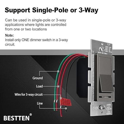 BESTTEN 10 Pack Matte Brown Dimmer Light Switch, Single Pole or 3-Way, Compatible with Dimmable LED, CFL, Incandescent and Halogen Bulb, 120VAC, UL Listed
