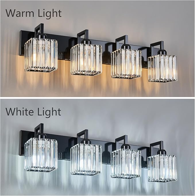 FDPBY Modern Bathroom Vanity Light 4-Lights Plating Black Vanity Light Crystal Wall Light Bathroom Light Fixtures