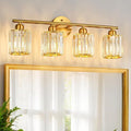 FDPBY Modern 4 Light Crystal Vanity Light, Brushed Gold Vertical Bathroom Light Fixture Over Mirror for Dressing Table Sink, Compatible with Dimmable Bulbs (Bulbs Not Included)