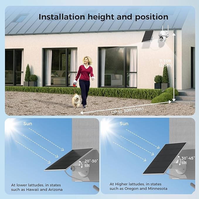 Hiseeu Solar Wireless Security Camera Outdoor, 2.4G & 5G WiFi,Color Night Vision, 360° View, Pan & Tilt, 100% Wire-Free Add on Cam Compatible with 100% Wireless Home Security Camera System