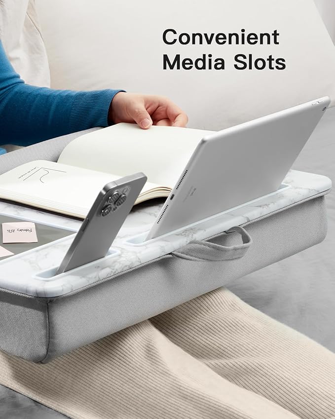 HUANUO Lap Desk - Fits up to 17 inches Laptop Desk, Built in Mouse Pad & Wrist Pad for Notebook, Laptop, Tablet, Lap Stand with Tablet, Pen & Phone Holder, Marbling, HNLD3M