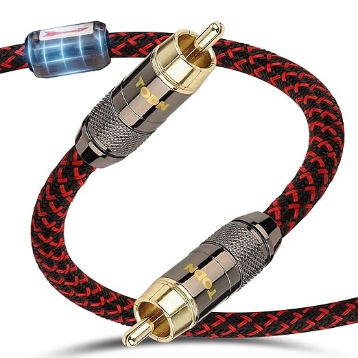 TODN Digital Coaxial Cable OFC Core 75-Ohm Audiophile SPDIF Coax Audio Cable RCA to RCA for HiFi Systems (6.5ft /2m)