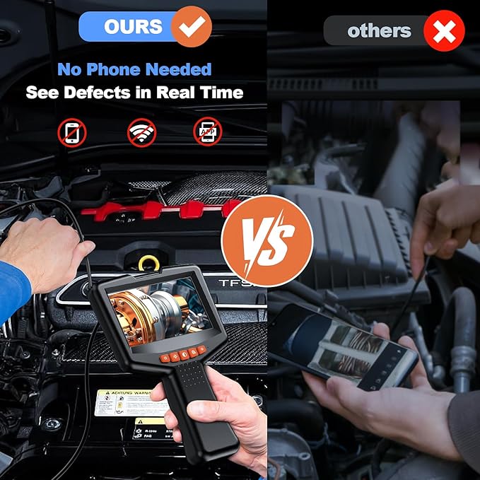 Endoscope Camera with Light: 4.3" Inspection Borescope Camera for Sewer - 16.4ft Waterproof Industrial Endoscope - Flexible Snake Bore Scope for Plumbing Automotive