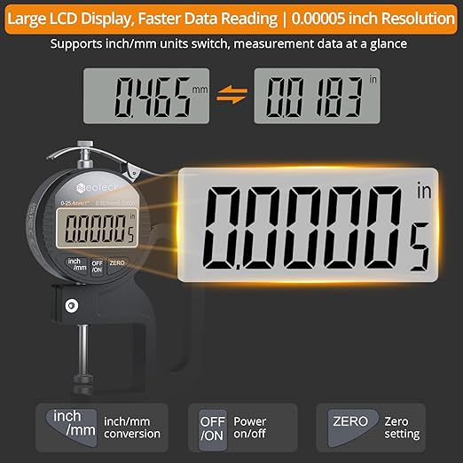Neoteck Digital Thickness Gauge (Silver-Black, 0-1"/0.00005")