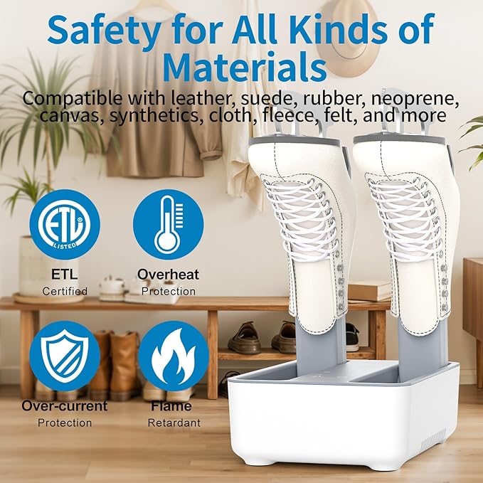 LAVIEAIR Boot Dryer Shoe Dryer for Work Boots Sneakers and Gloves, Temperature-selectable Boot Warmer with Heat, Timer, Fan and Retractable Hoses