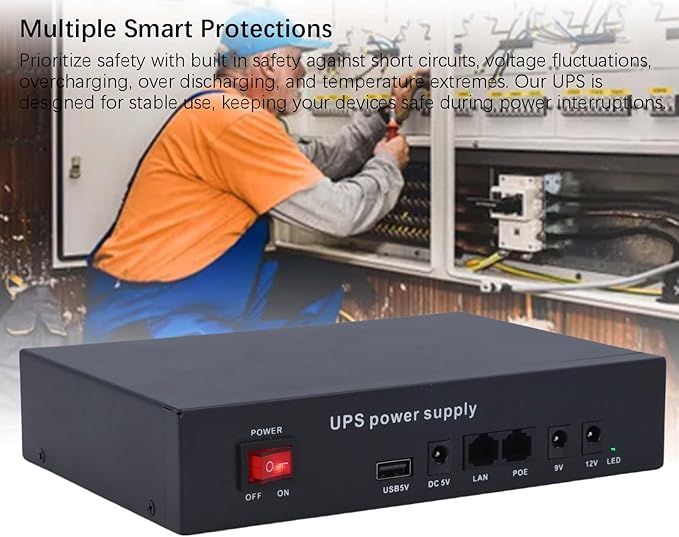 UPS Power Supply 12000mAh DC5V9V12V POE24V Output Uninterruptible Battery Backup for Household Appliances