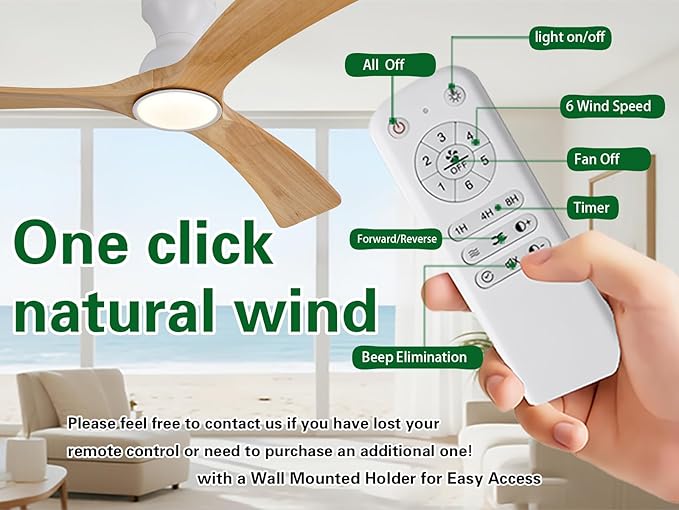 Gaizw Ceiling Fans with Lights, 52 Inch Flush Mount Ceiling Fan with Light,Modern 3-Blade Wooden Ceiling Fan, 6-Speed Remote Control, Bedroom Dining Room Garage Indoor Outdoor Fandelier