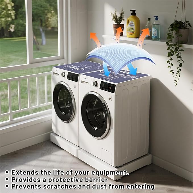Esamploe Washer Dryer Countertop Mat,Washer and Dryer Topper Dust Proof Quick Drying Indicator Mat,Washer Dryer Covers Topper Anti Slip Protective Cover for Laundry Rooms and Kitchens(Blue)