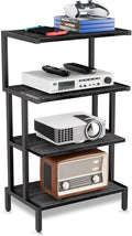 Aquzee Media Stand, Gaming Shelf, 4 Tier Small Electronics Shelves Video Game Console Organizer Cabinet, Wood Stereo Racks AV Shelves for Entertainment Center Storage, Recreation Room Furniture,Black