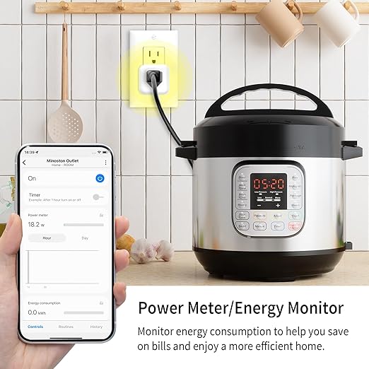 Minoston Zwave Plug Energy Monitor, 800 Series Zwave Outlet, Built-in Repeater Range Extender, Z-Wave Hub Required, Alexa and Google Assistant Compatible (MP21ZP)