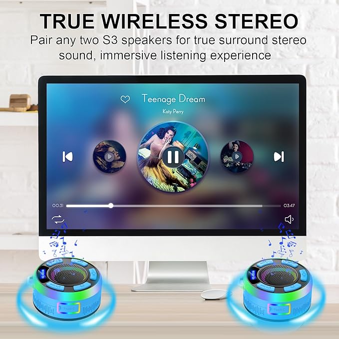 Shower Bluetooth Speaker IPX7 Waterproof, Portable Bluetooth Speakers with Suction Cup and Time Display, Crystal Sound&Bass LED Light 1100mAh, Wireless Shower Speaker for Outdoor/Kayak Dark Blue