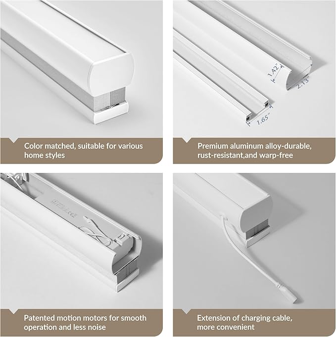 Boolegon Motorized Blinds with Remote, Light Filtering Smart Blinds, Automatic Cellular Shades for Windows, Rechargeable Electric Honeycomb Shades for Home,Light Filtering White,Custom Size