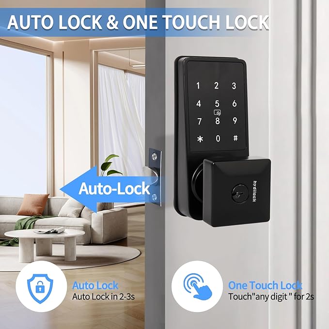 Smart Door Lock with Touchscreens,Door Locks for Front Door, Electronic Door Knob with/IC Card/Password/Key,Digital Door Lock with Keypad for Apartment.