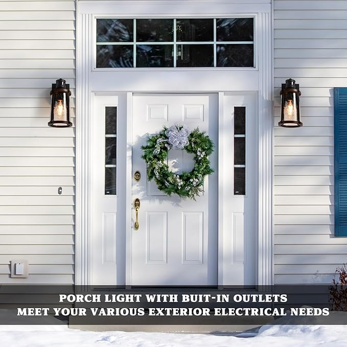 JOKAONOTL Dusk to Dawn Motion Sensor Outdoor Light with GFCI Outlet Waterproof Outside Porch Light Exterior Lighting Fixtures for House Garage Front Door,Bulb Included,12.5 "H,1PC