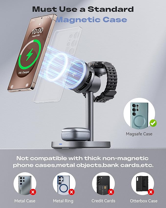 Magnetic Wireless Charger for Samsung, Qi2 Certified Fast 15W 3 in 1 Charging Station TEC Cooling Compatible with Magsafe Charger for Galaxy S25 Ultra/S24/Z Fold 7/Flip7/Samsung Watch Ultra 8/Buds