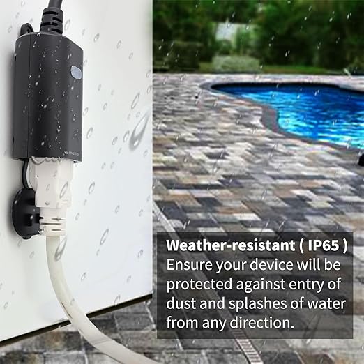 Minoston Matter Outdoor Smart Plug WiFi Heavy Duty Plug-in Outlet IP65 Waterproof, Compatible with Alexa Apple Home SmartThings Google Home, Smart Life, Remote Control, 15Amp Black (MP22M)