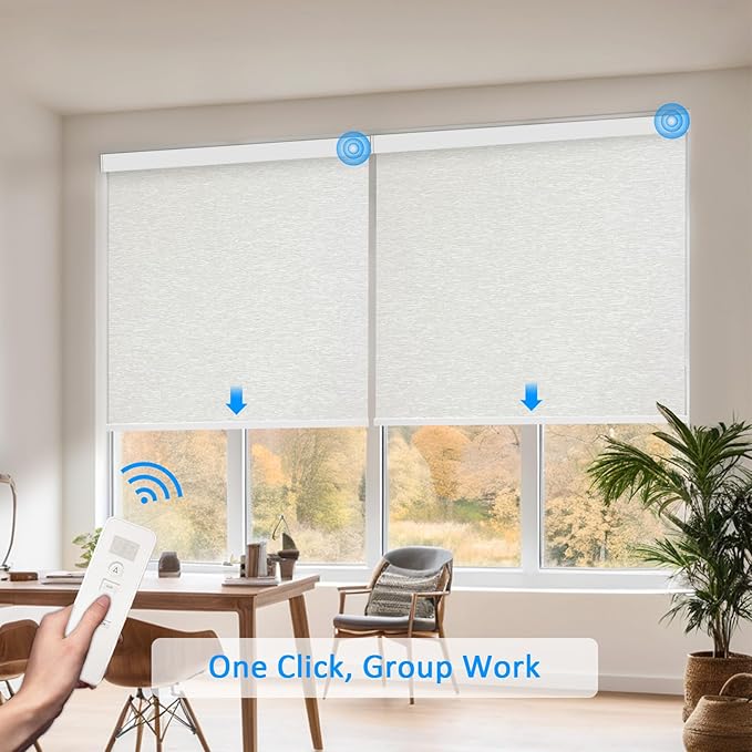 COOLWINDS Motorized Blinds with Remote Cordless Automatic Motorized Shades Custom Blinds for Windows Smart Curtains Compatible with Alexa Google Home(Blackout Jacquard Beige,W70 x H72in)