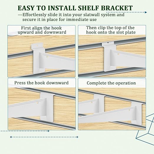 AYAYGD 10 Inch Slat Wall Knife Shelf Bracket, 10 Pack Heavy Duty Slatwall Bracket for Shelves, White Slatwall Accessories with Lip for Slat Wall Panels Shelving Display Home Commercial