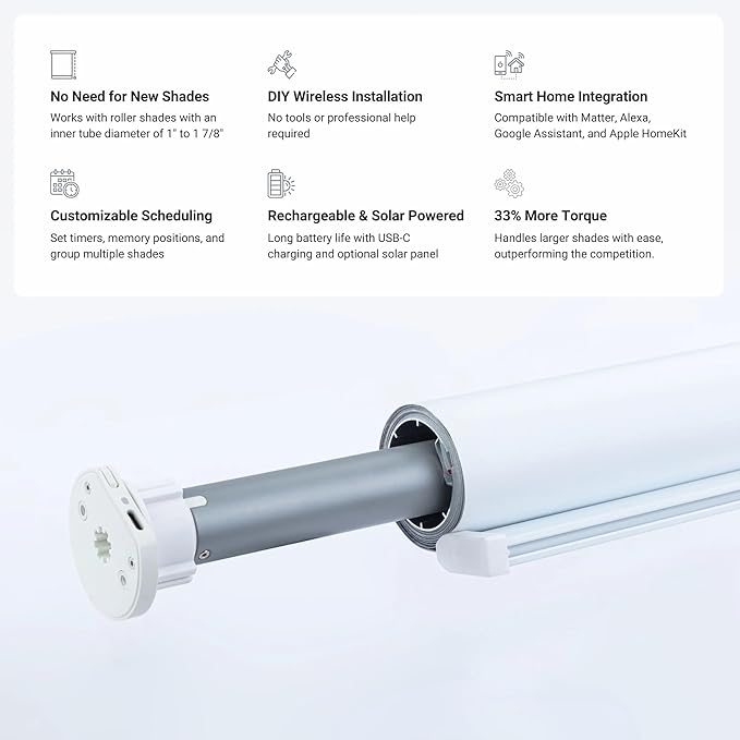 Progressive Automations Electric Roller Shade Motor Replacement Retrofit Kit - Pull Down Motorized Smart Blinds & Shades for Indoor Windows with Remote & Voice Control - Alexa & Google Home Compatible