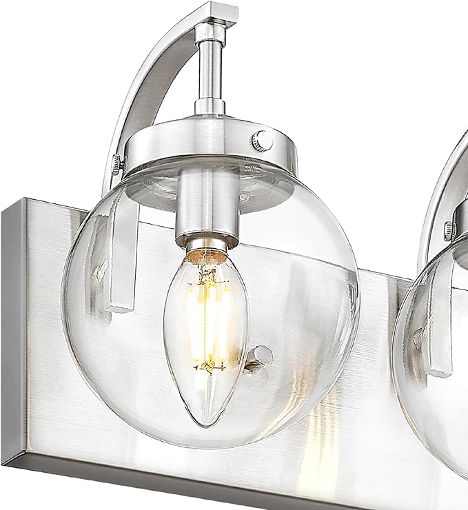 Beionxii Brushed Nickel Bathroom Light Fixtures, 3-Light Bathroom Vanity Light Over Mirror, Modern Vanity Lighting Fixtures with Clear Glass Shade for LivingRoom Hallway, BX-VL03BN-3CG
